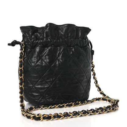 Chanel Lambskin Quilted Mini Drawstring Bucket Bag Black 3 of 12