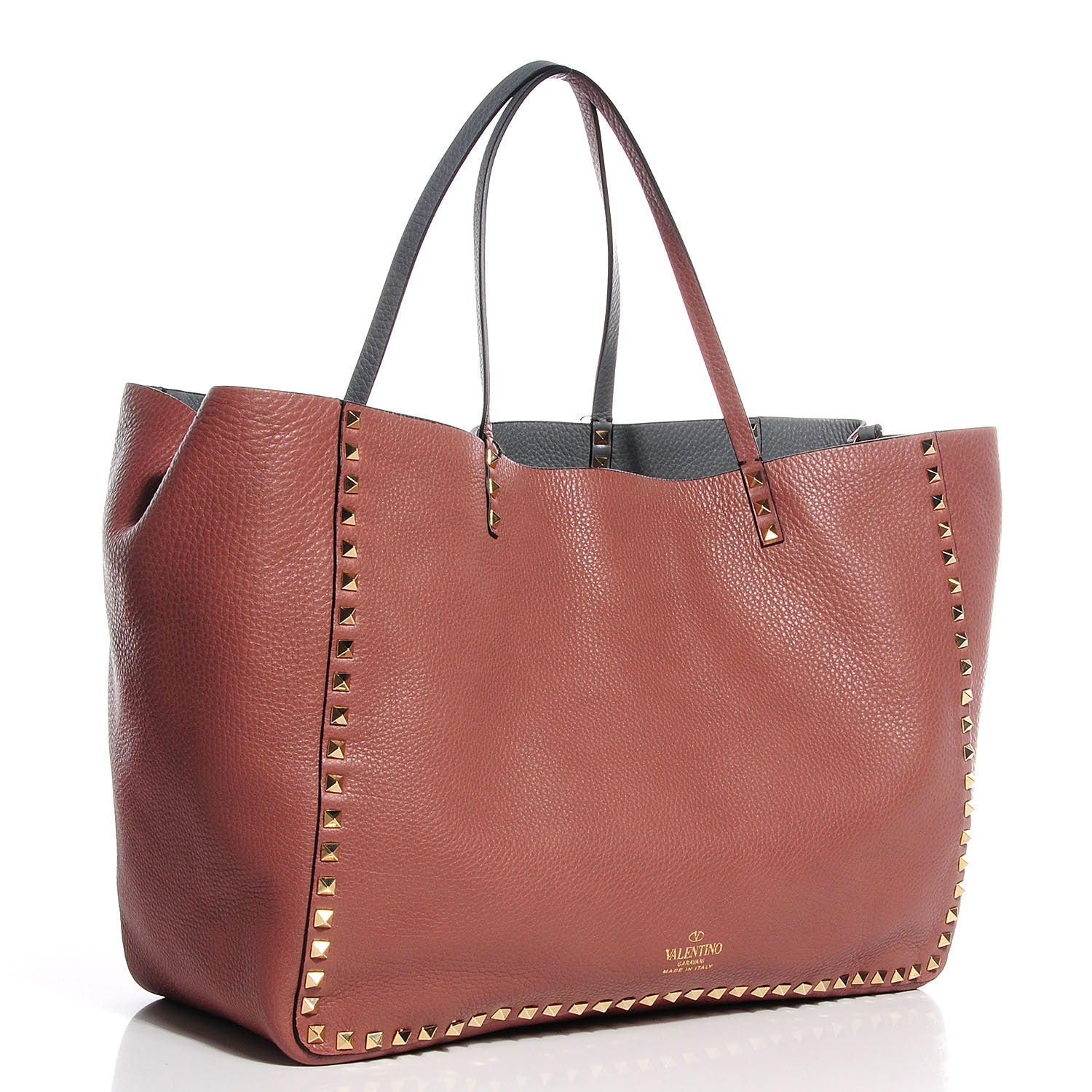 Valentino Garavani Grained Calfskin Medium Rockstud Reversible Tote Dark Rose Grey 3 of 6