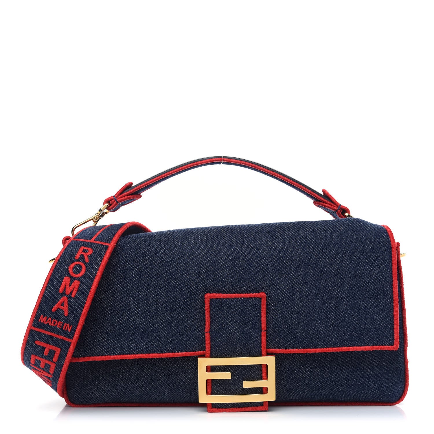 Fendi Denim Large Baguette Blue Rosso 1 of 8