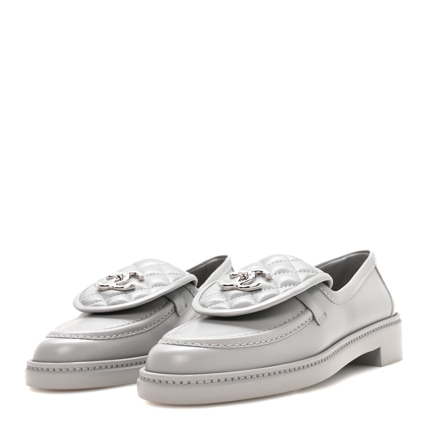 Lambskin Quilted CC Turnlock Loafers 39 Grey