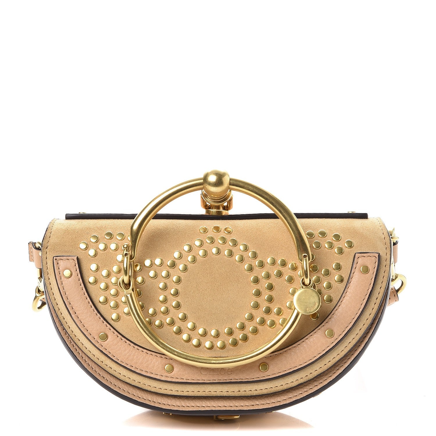 Chloe Suede Calfskin Constellation Studded Small Nile Bracelet Minaudiere Bag Blush Nude 1 of 9