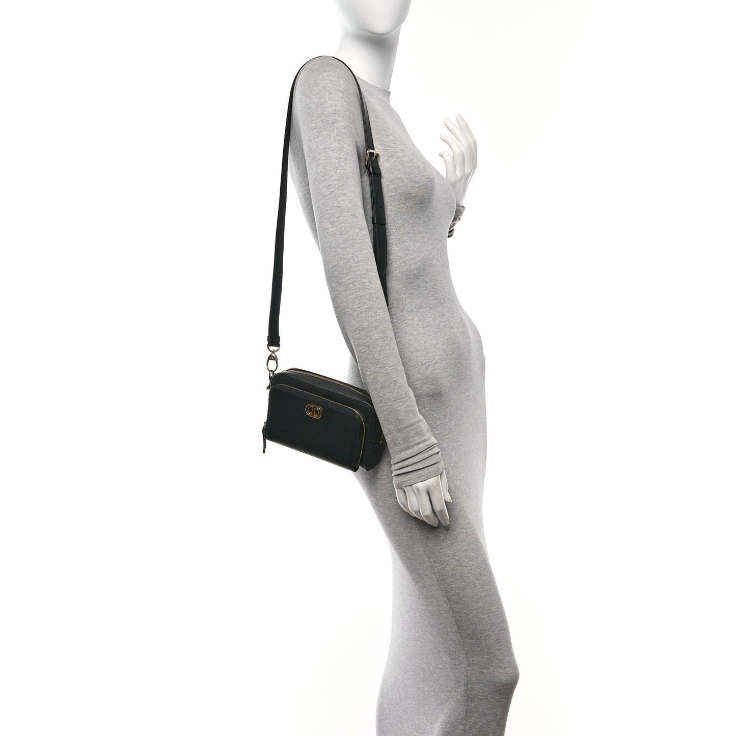 Grained Calfskin Caro Double Pouch Black