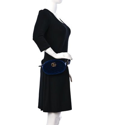 Gucci Velvet Matelasse GG Marmont Belt Bag 95 38 Cobalt Blue 2 of 11