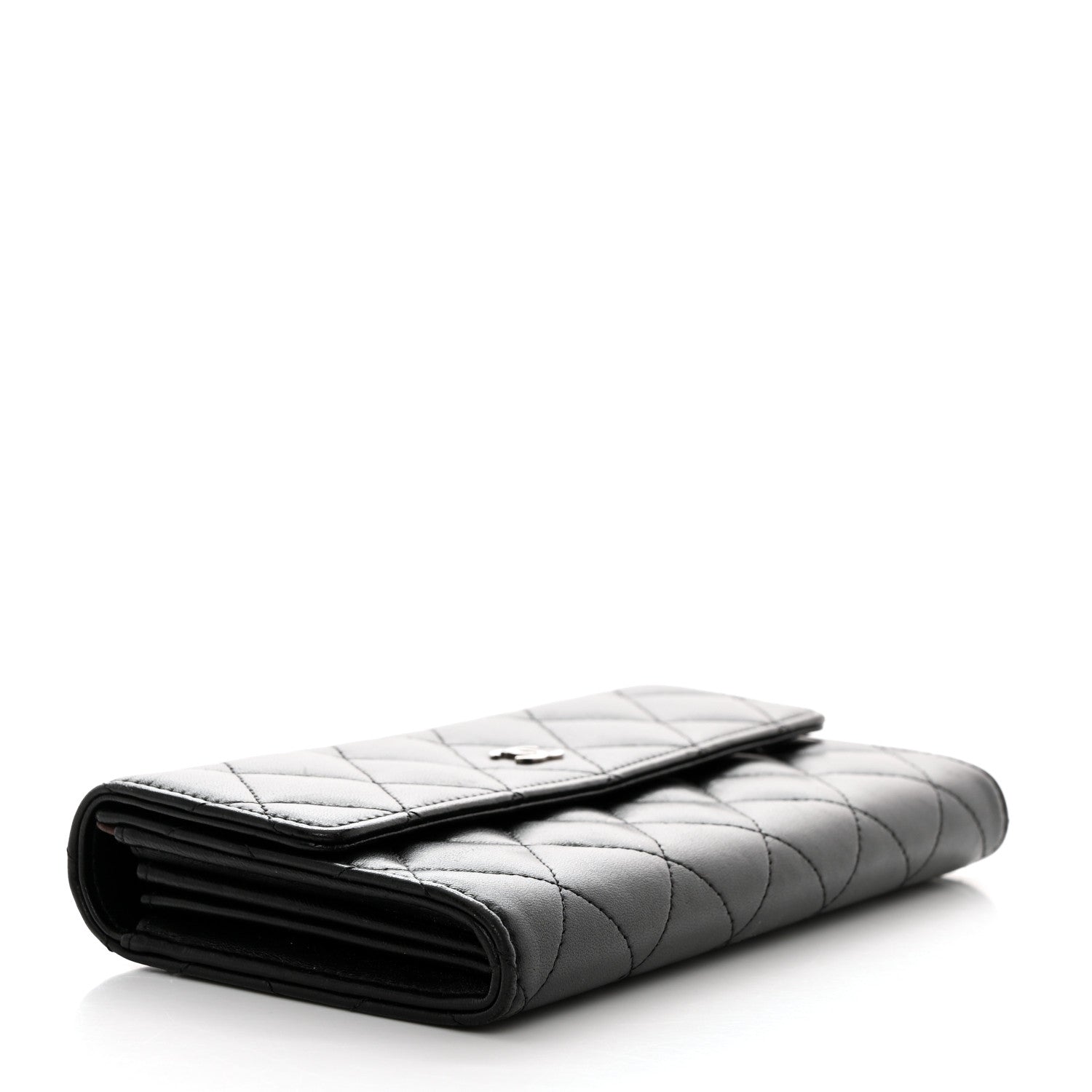 Chanel Lambskin Quilted Long Gusset Flap Wallet Black 4 of 8
