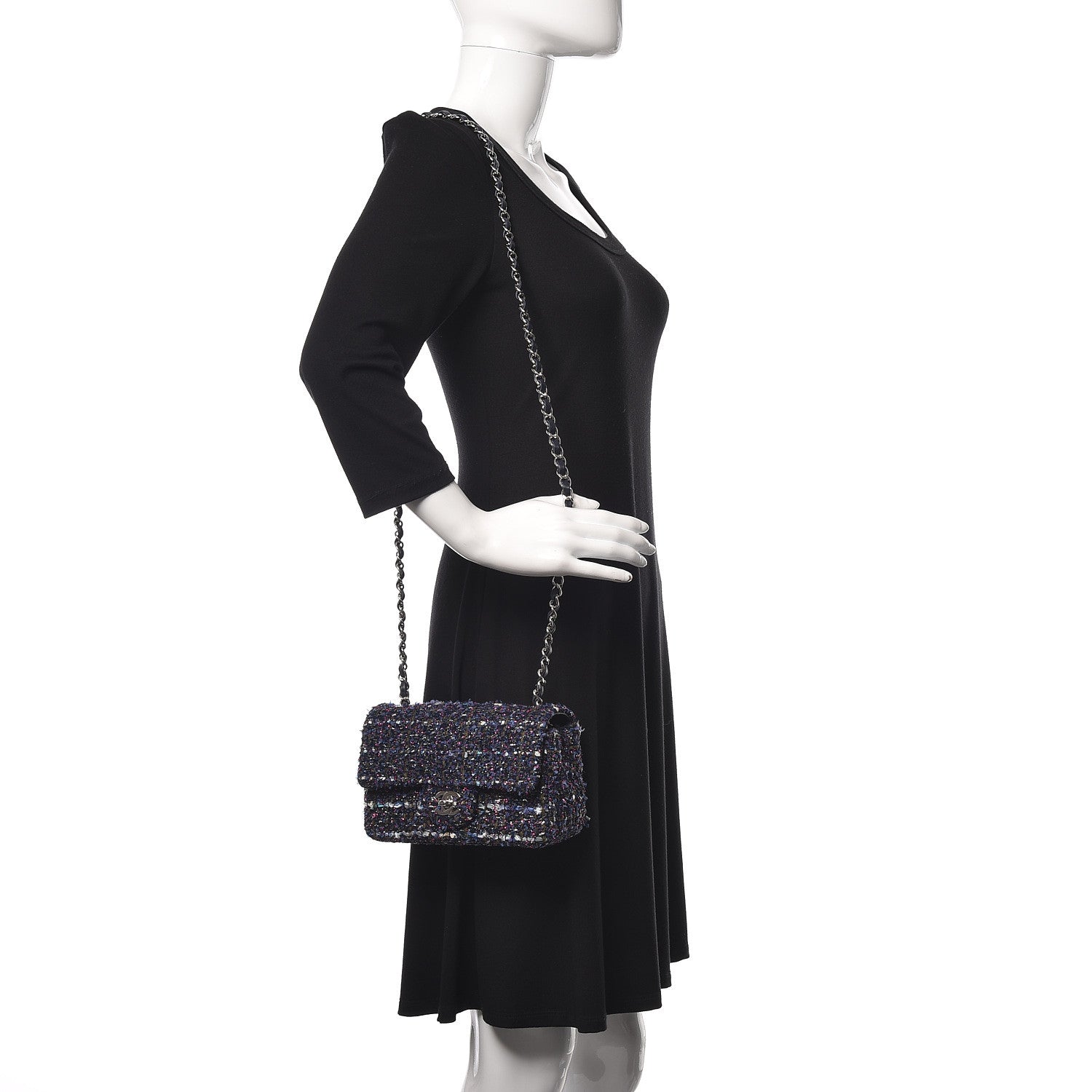 Chanel Tweed Quilted Mini Rectangular Flap Blue Purple Khaki Pink 3 of 11