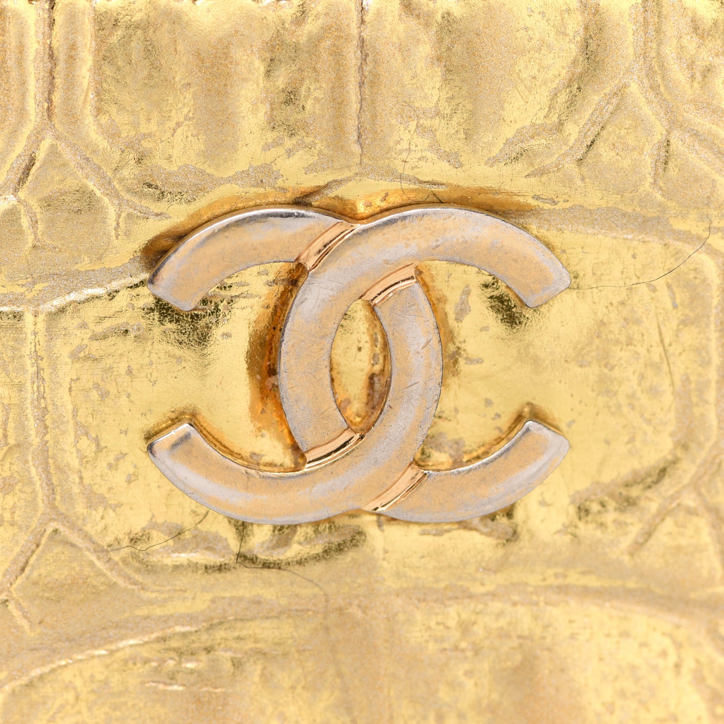 Metallic Calfskin Crocodile Embossed Cocodile Zip Coin Case Gold