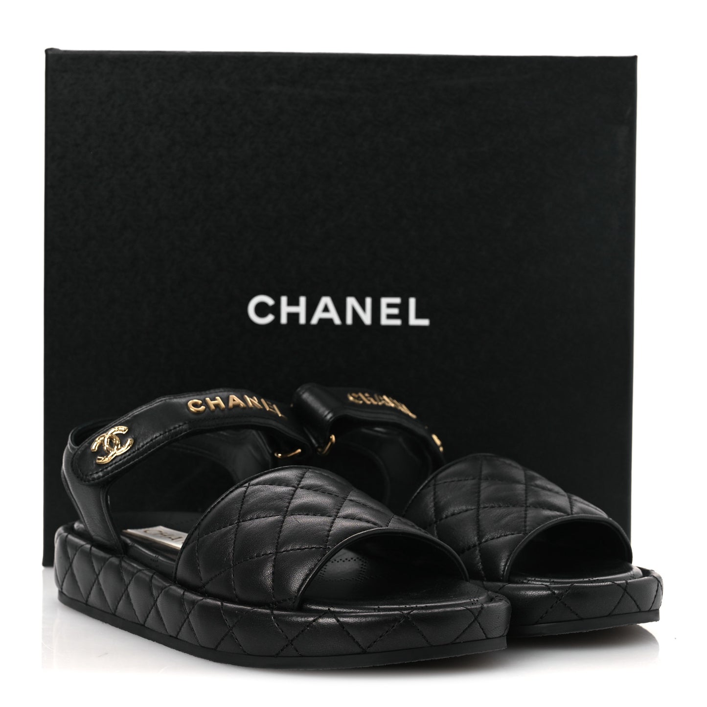 Lambskin Quilted Dad Sandals 39 Black