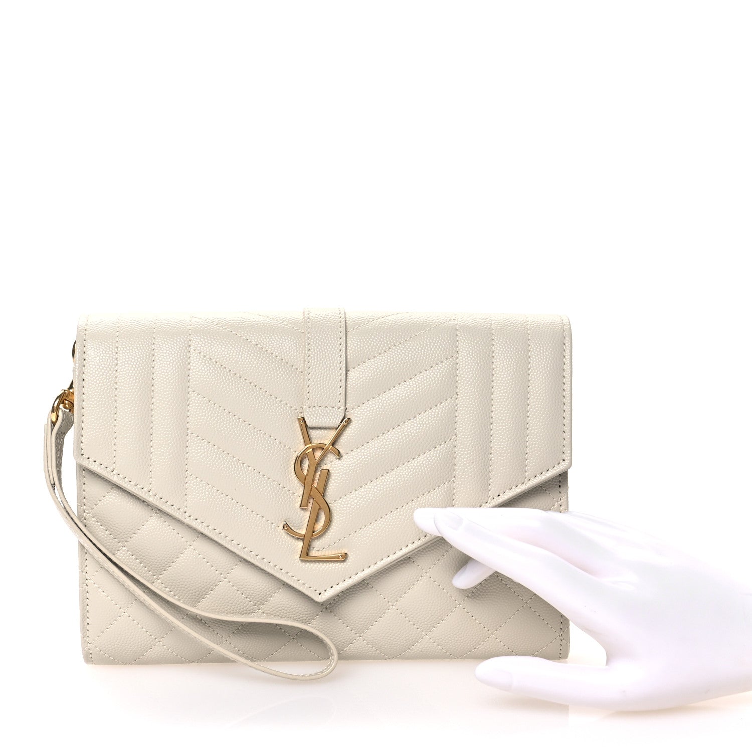 Saint Laurent Grain De Poudre Textured Mixed Matelasse Triquilt Monogram Clutch Blanc Vintage 2 of 7