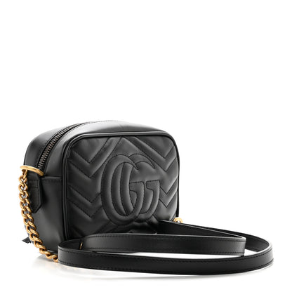 Gucci Calfskin Matelasse Mini GG Marmont Chain Shoulder Bag Black 3 of 8