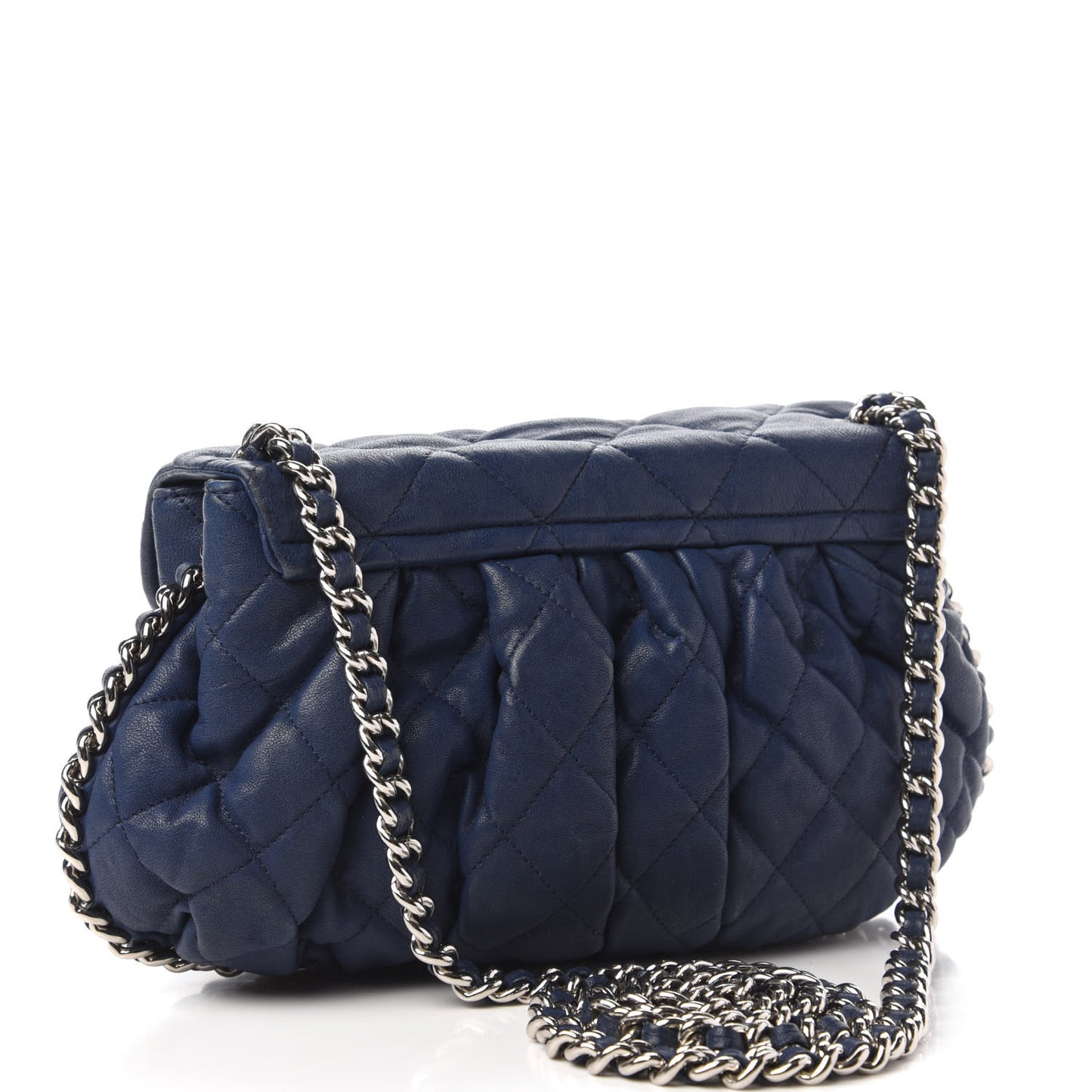 Washed Lambskin Quilted Medium Chain Around Messenger Blue