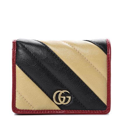 Gucci Azalea Calfskin Matelasse Diagonal Patchwork Torchon GG Marmont Card Case Wallet Black Beige Romantic Cerise 1 of 6