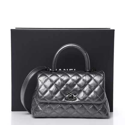 Chanel Metallic Aged Calfskin Quilted Mini Coco Handle Flap Charcoal 10 of 10