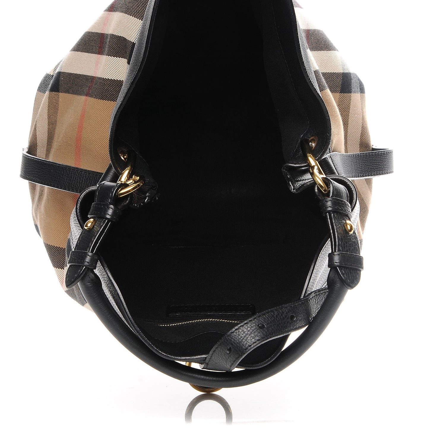 Grainy Calfskin House Check Medium Sycamore Hobo Black