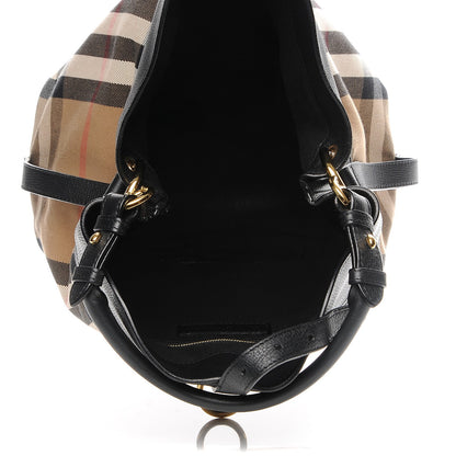 Burberry Grainy Calfskin House Check Medium Sycamore Hobo Black 5 of 8