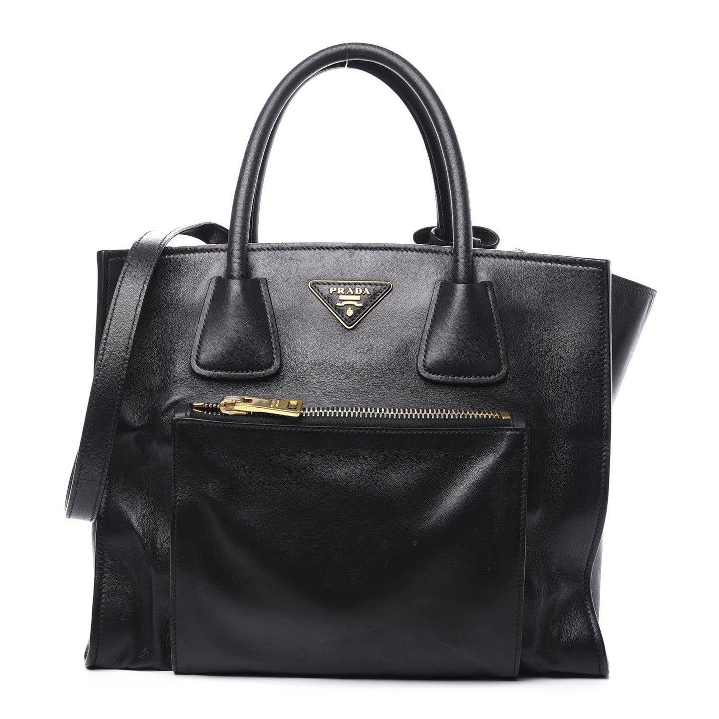 City Calf Front Pocket Tote Black