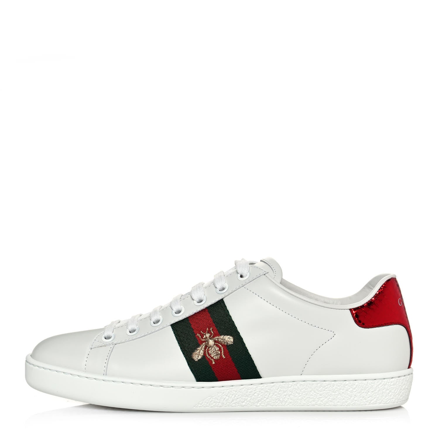 Gucci Calfskin Ayers Bee Embroidered Womens Ace Sneakers 37.5 White Green 1 of 9