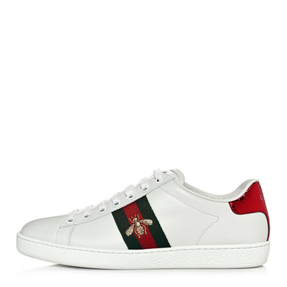 Gucci Calfskin Ayers Bee Embroidered Womens Ace Sneakers 37.5 White Green 1 of 9