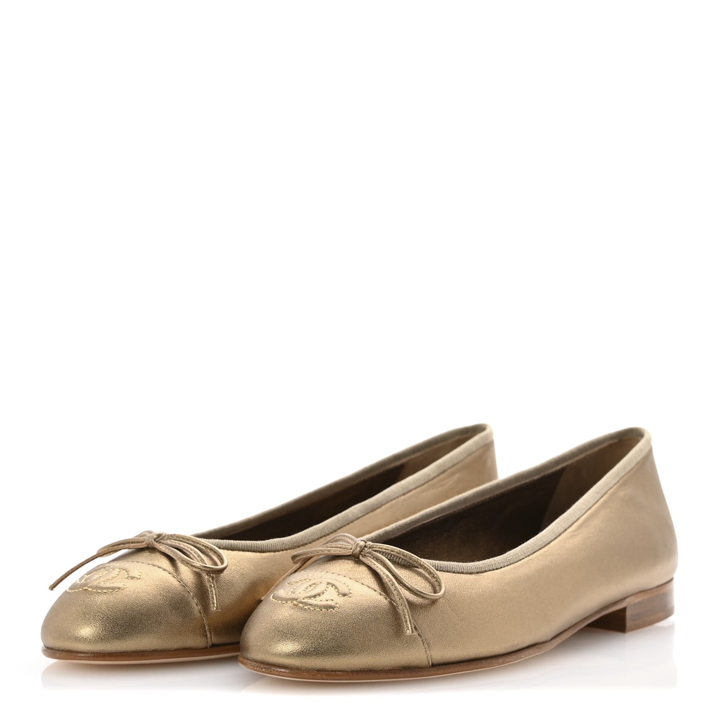 Metallic Lambskin CC Cap Toe Ballerina Flats 37 Dark Gold