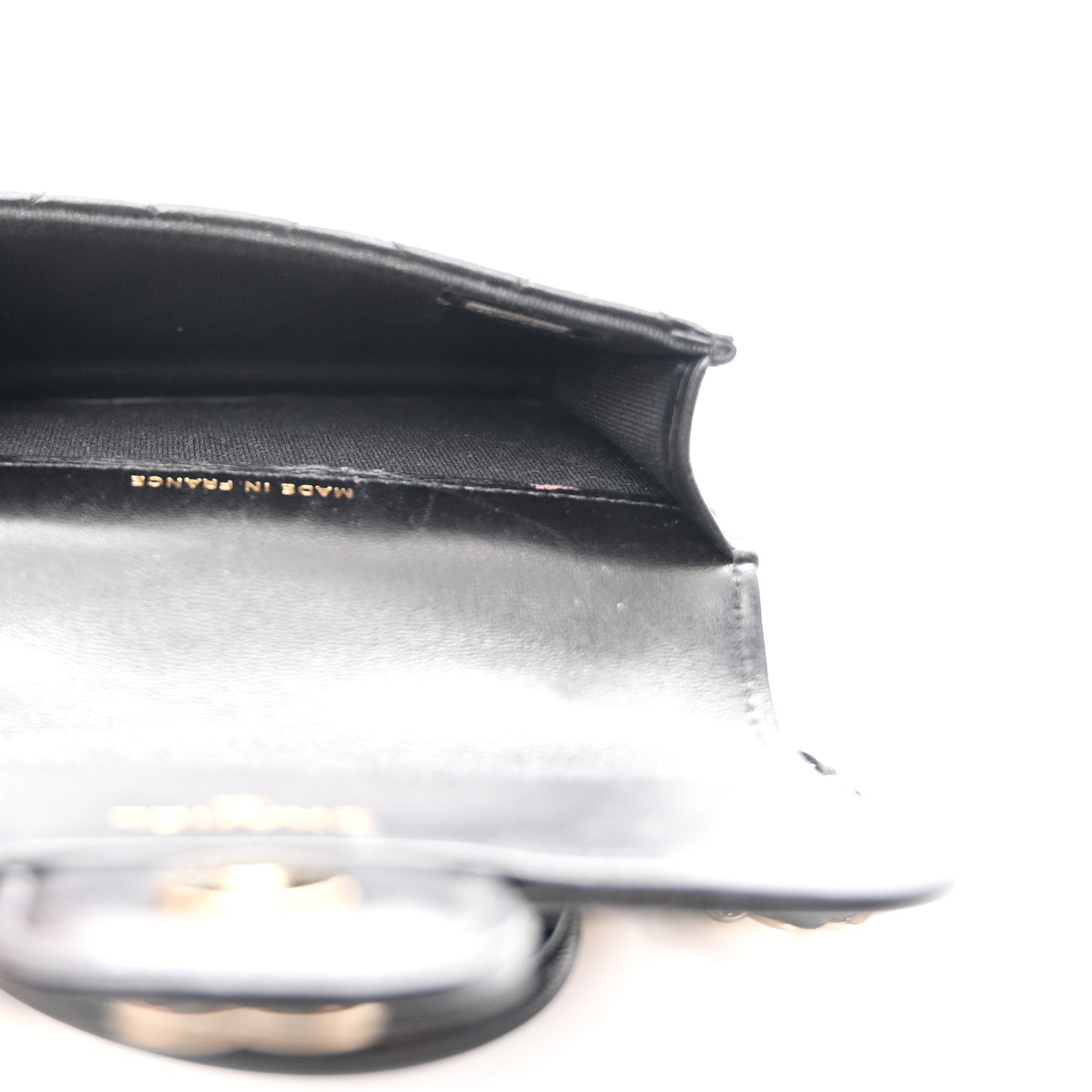 Lambskin Quilted Top Handle Flap Coin Purse With Chain Black