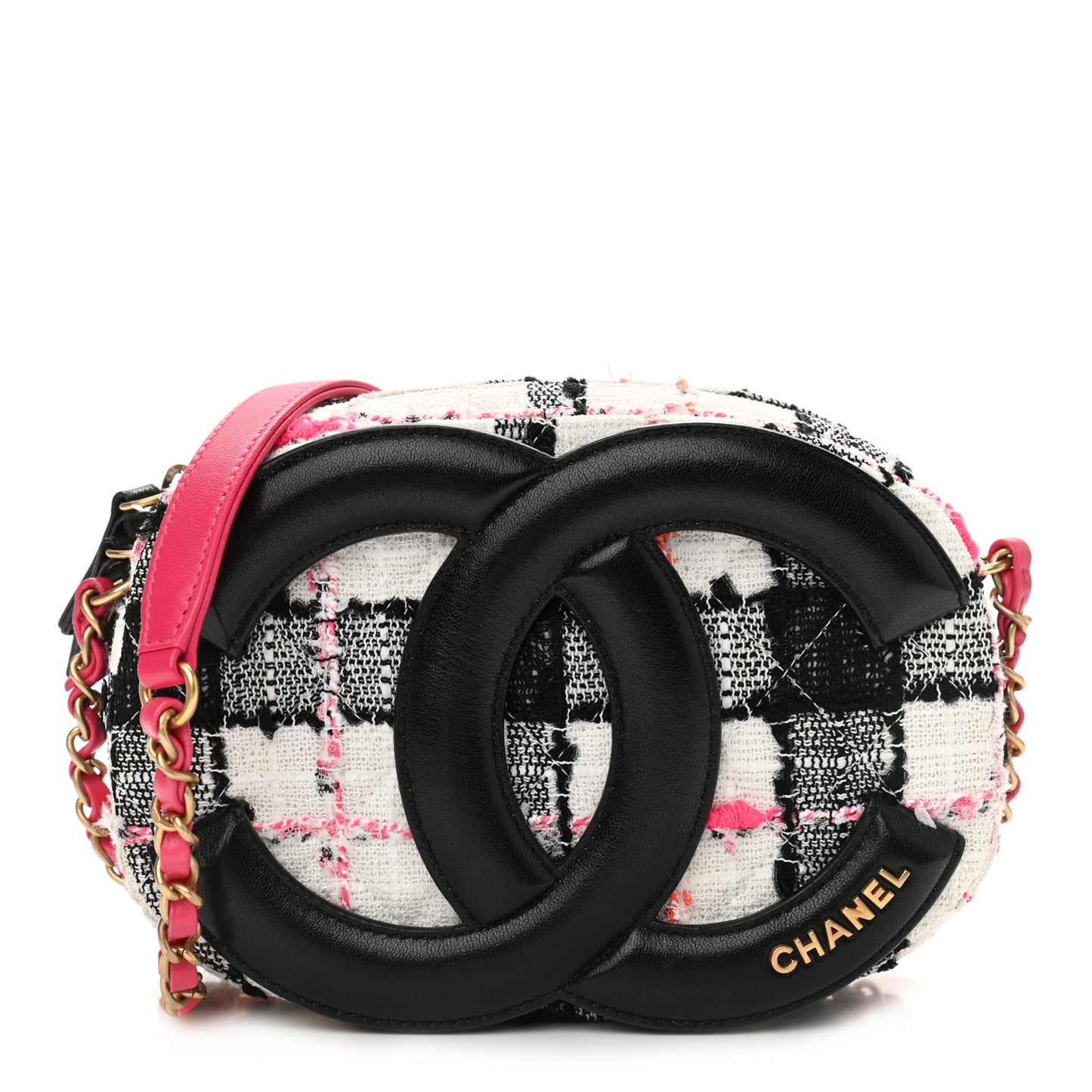 Tweed Lambskin Quilted Coco Midnight Camera Case White Black Multicolor