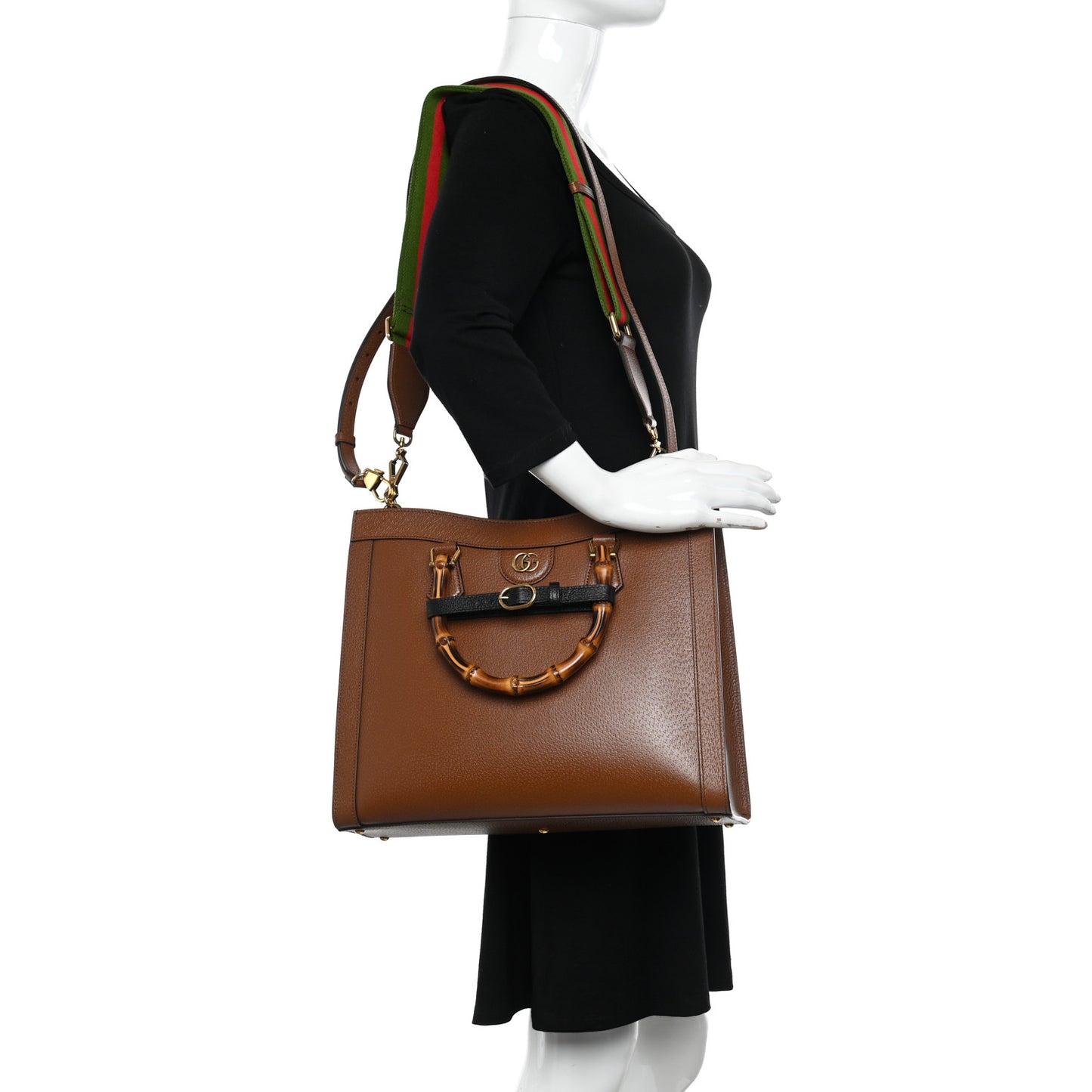 Textured Dollar Calfskin Medium Diana Tote Bag Cuir Black