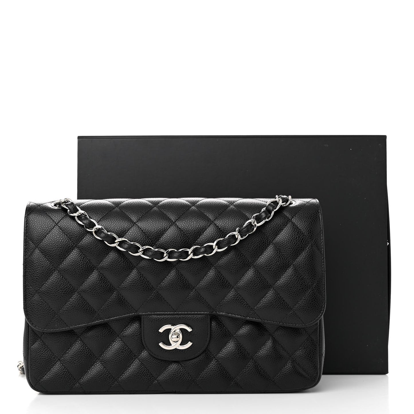 Caviar Quilted Jumbo Double Flap Black