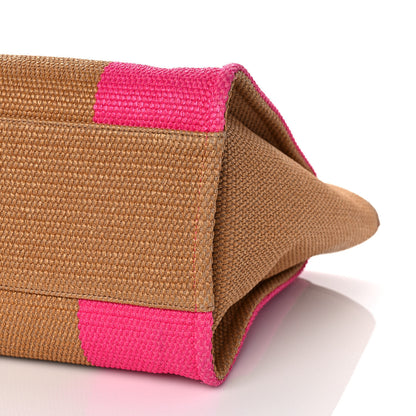 Chanel Straw Raffia Calfskin Striped Large Deauville Tote Dark Beige Fuchsia Navy Blue 9 of 10