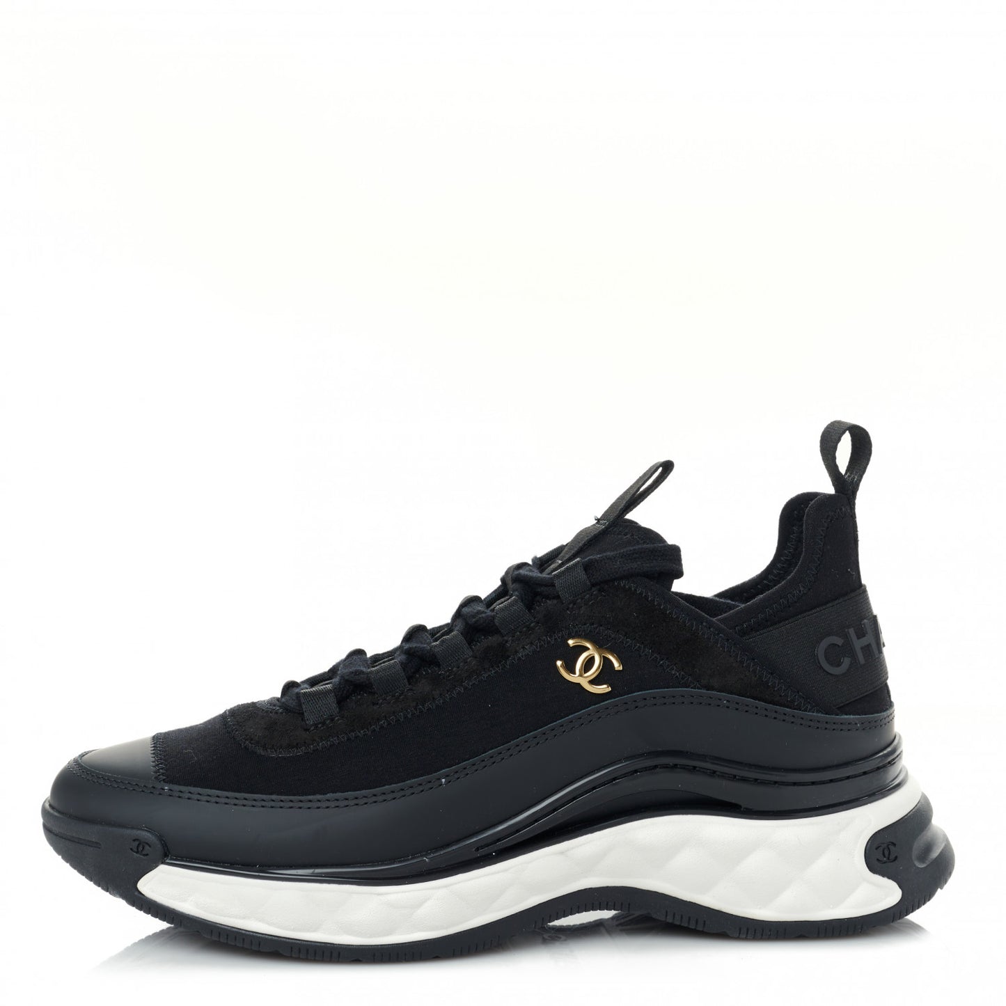 Velvet Calfskin Mixed Fibers CC Sneakers 36.5 Black