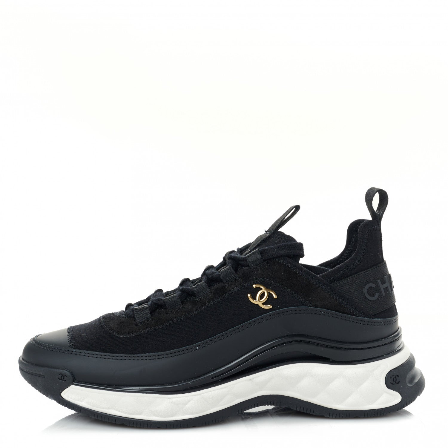 Chanel Velvet Calfskin Mixed Fibers CC Sneakers 36.5 Black 1 of 9