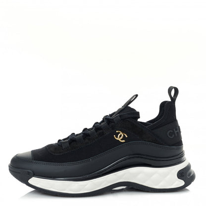 Chanel Velvet Calfskin Mixed Fibers CC Sneakers 36.5 Black 1 of 9