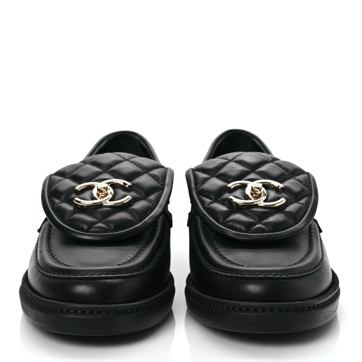 Lambskin Quilted CC Turnlock Loafers 37.5 Black