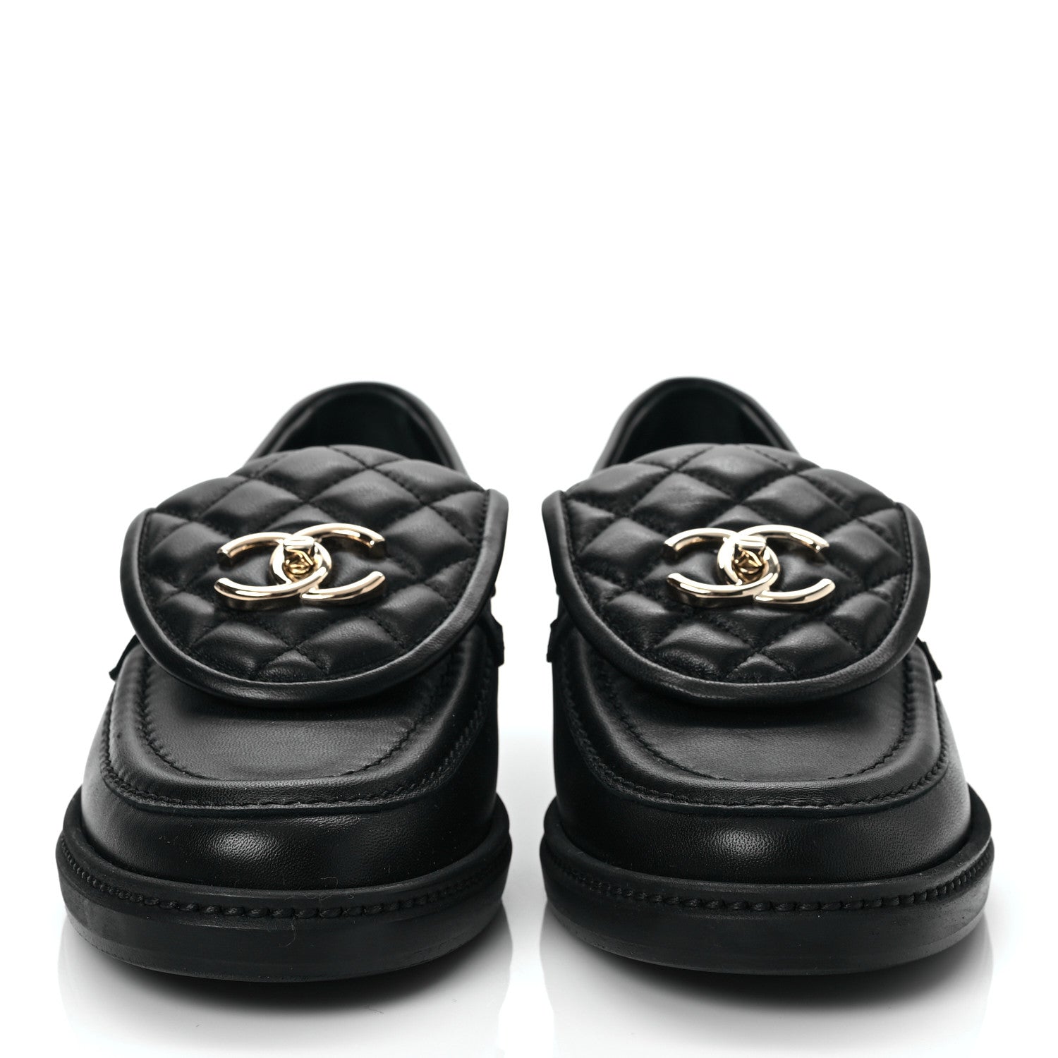 Chanel Lambskin Quilted CC Turnlock Loafers 37.5 Black 2 of 8