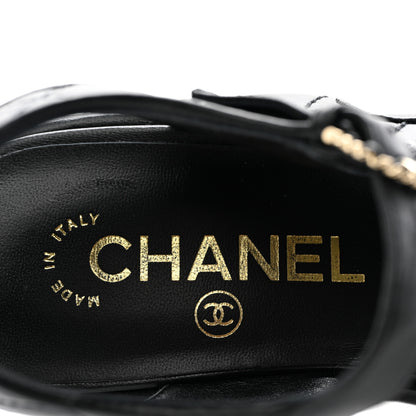 Chanel Lambskin Quilted Peep Toe Wedge Sandals 36.5 Black 9 of 19