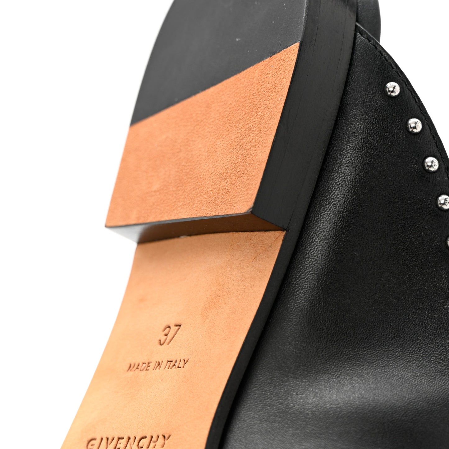 Calfskin Studded Elegant Loafer Mule 37 Black