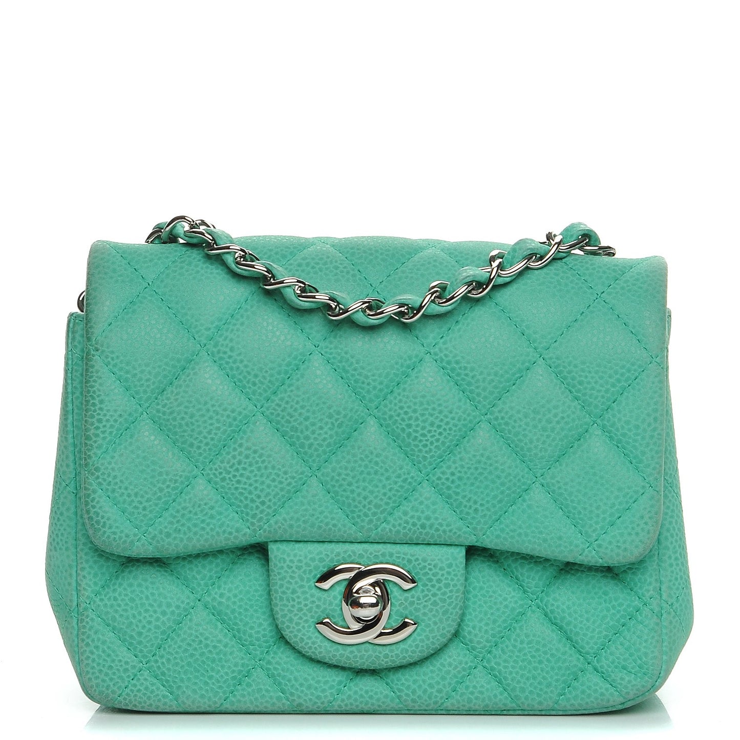 Iridescent Caviar Quilted Mini Square Flap Green