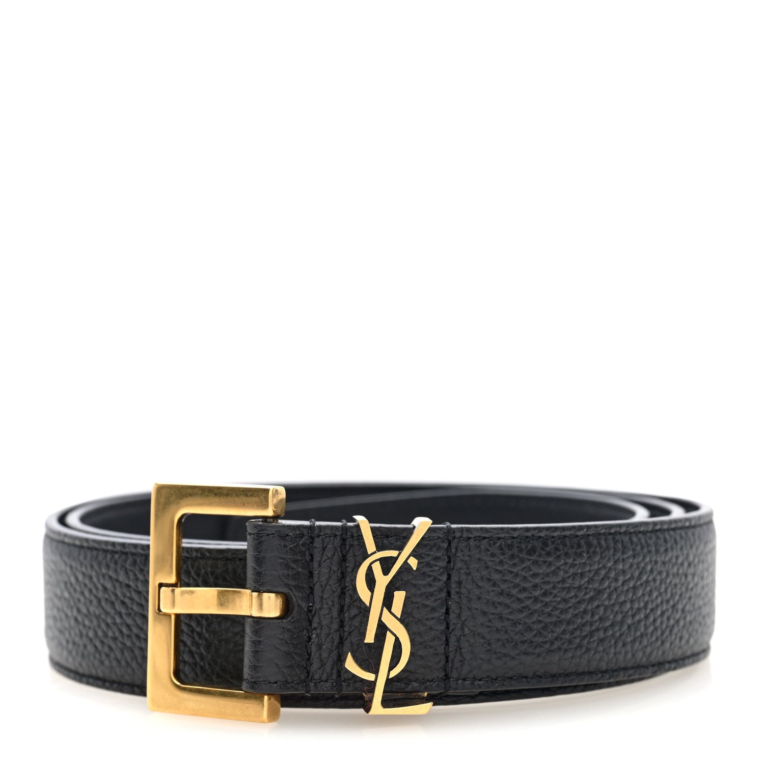 Saint Laurent Grained Calfskin Monogram Cassandre Square Buckle Belt 85 34 Black 1 of 5