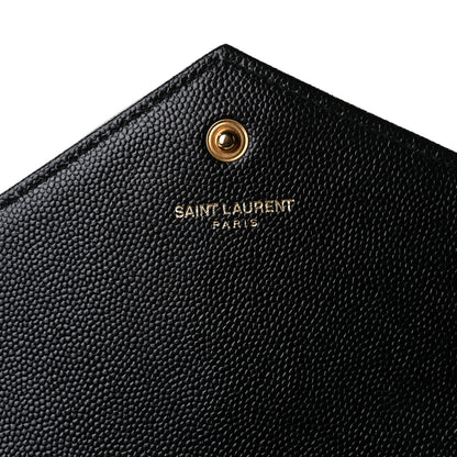 Saint Laurent Grain De Poudre Matelasse Chevron Monogram Chain Wallet Black 10 of 11