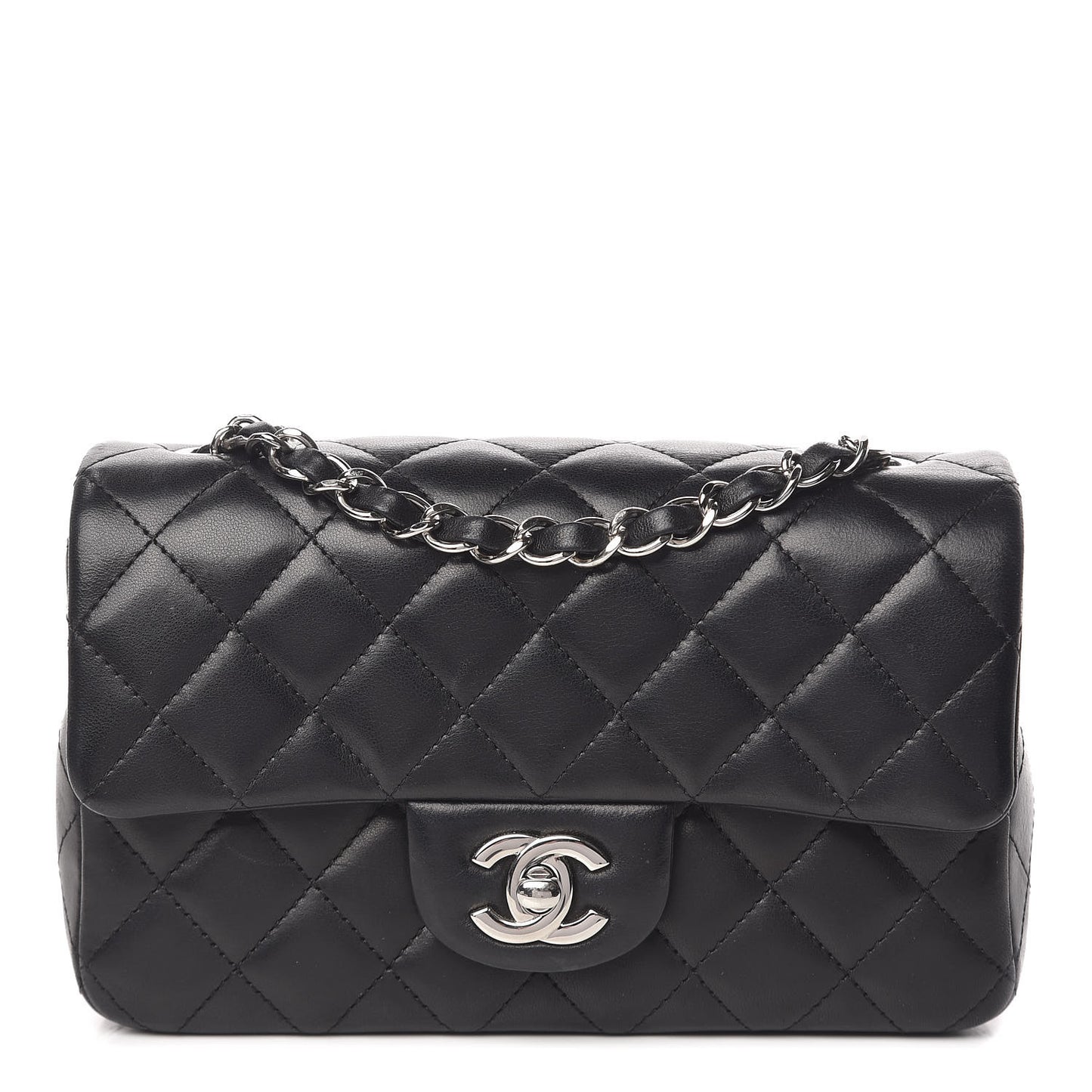 Lambskin Quilted Mini Rectangular Flap Black