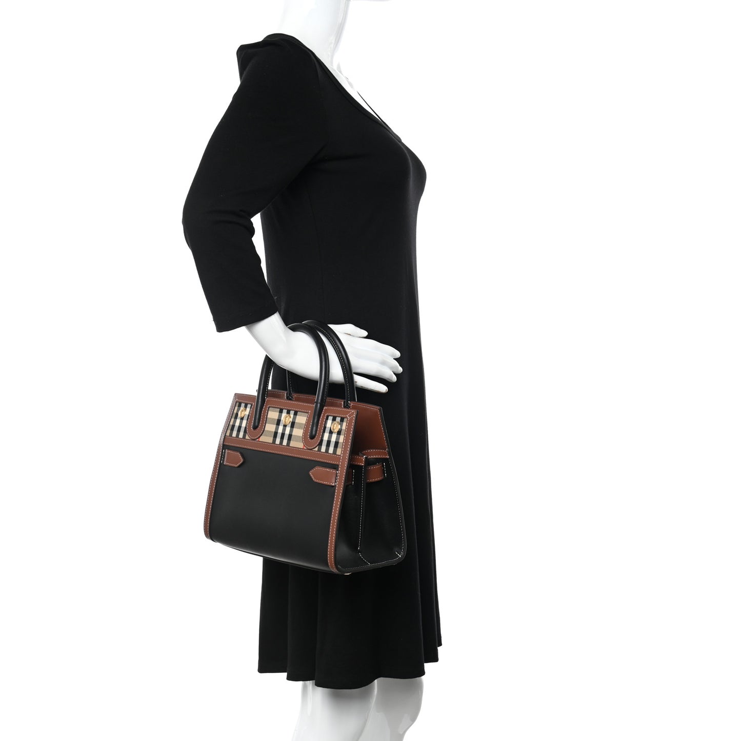 Calfskin Vintage Check Mini Two Handle Title Bag Black