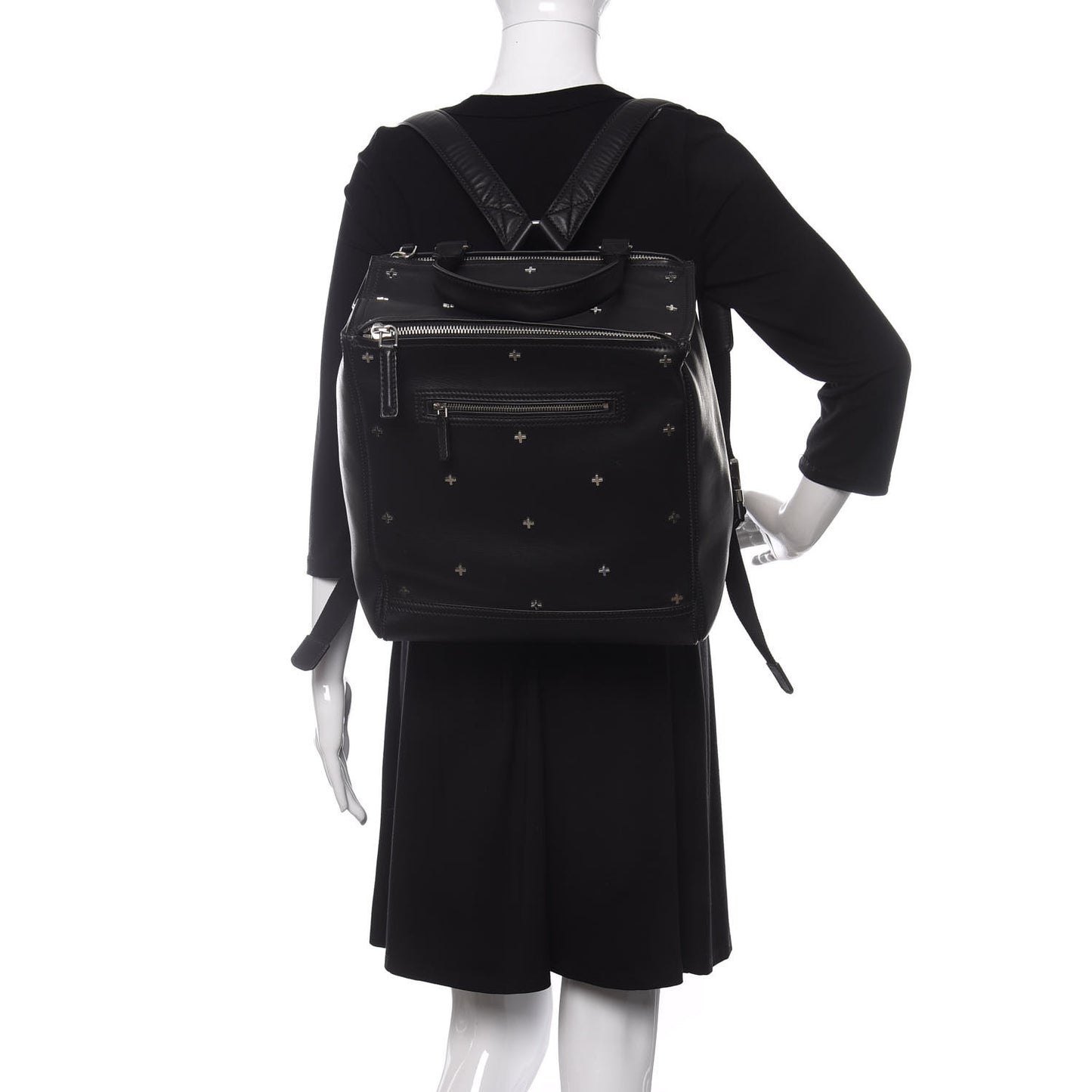 Calfskin Cross Embellished Pandora Backpack Black