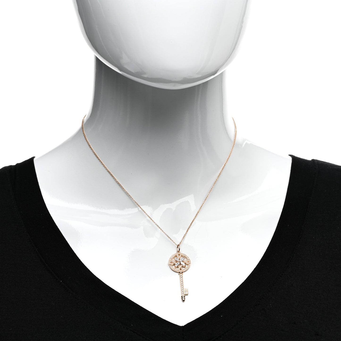 18K Rose Gold Diamond Round Victoria Key Pendant Necklace