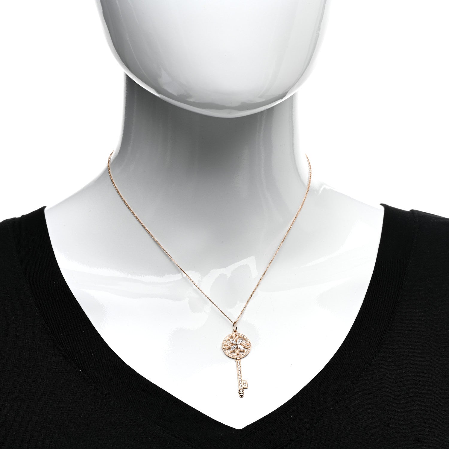 Tiffany 18K Rose Gold Diamond Round Victoria Key Pendant Necklace 2 of 5