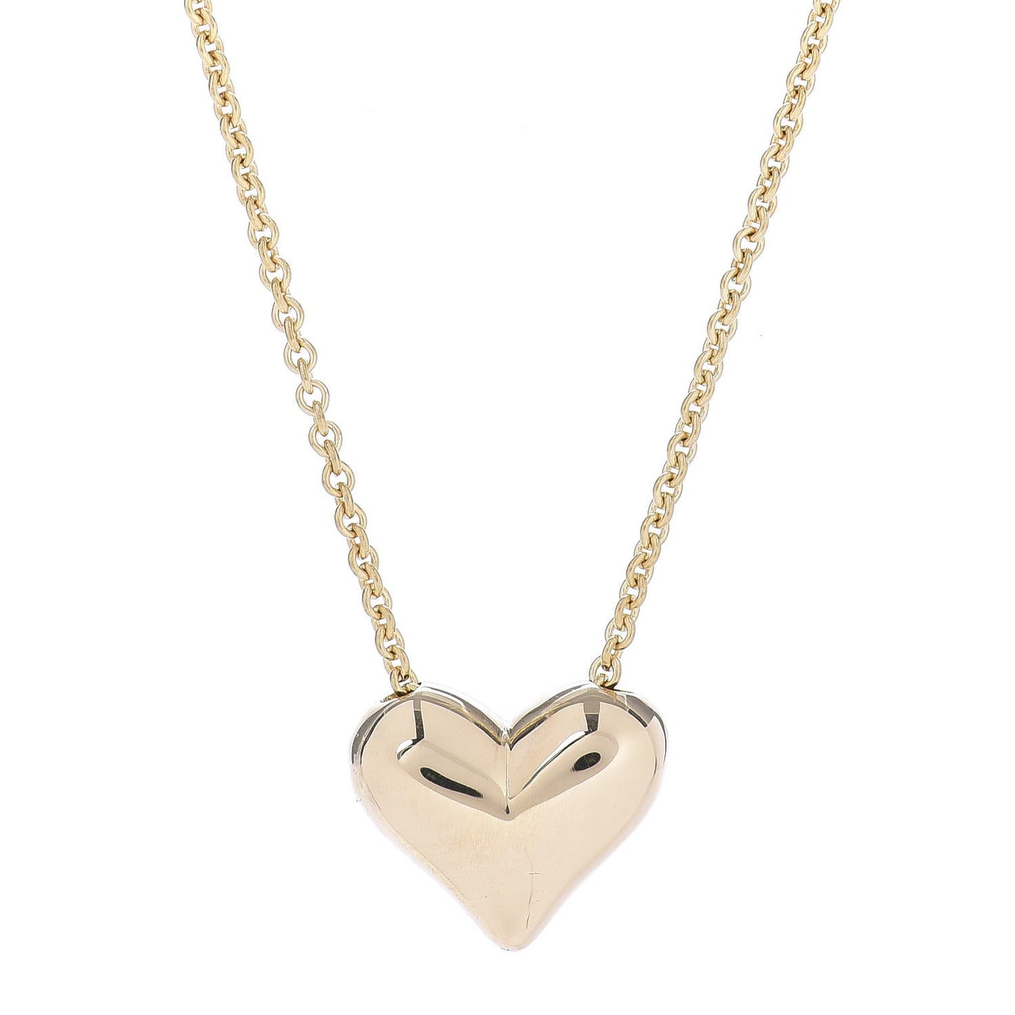 18K Yellow Gold Large Puff Heart Pendant Necklace