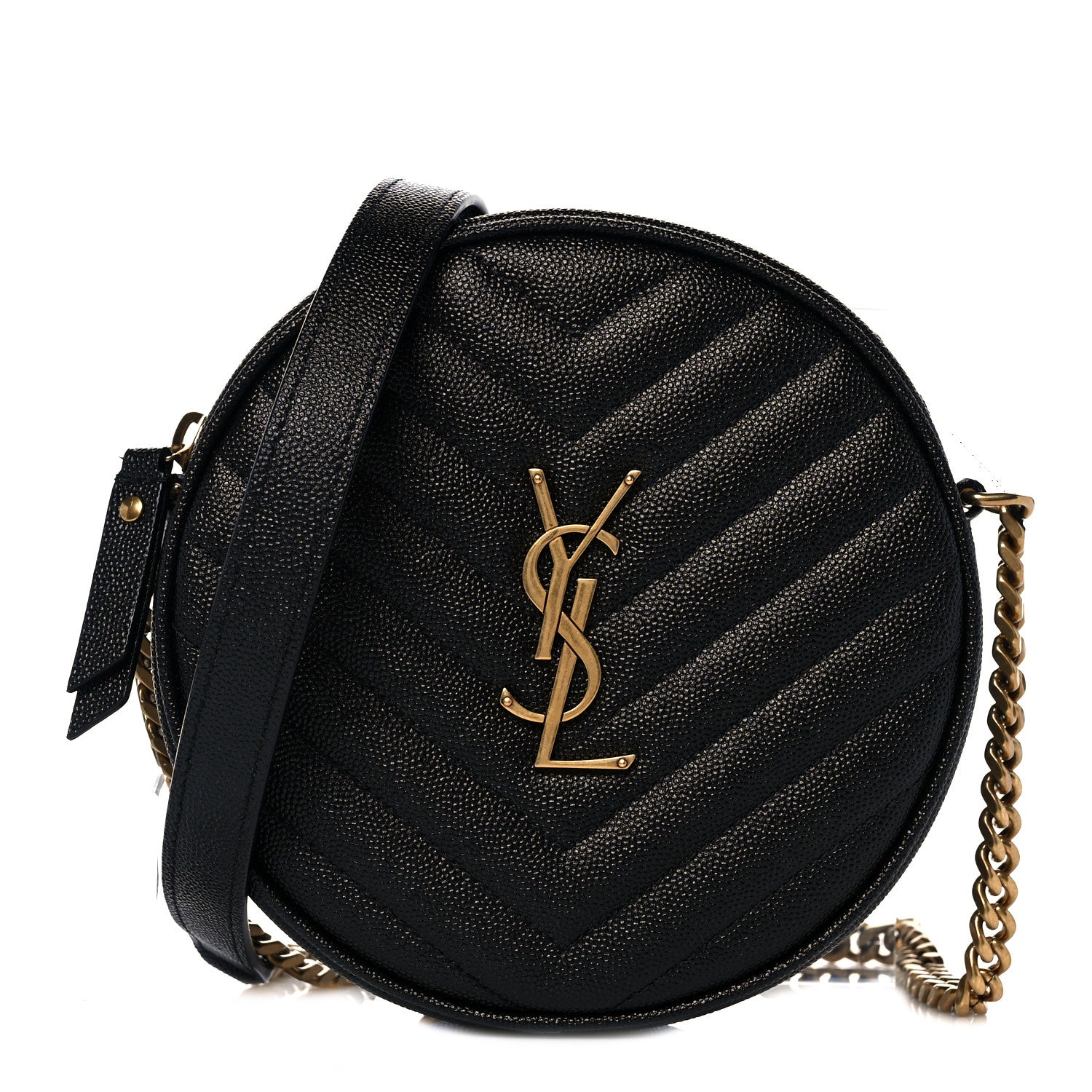 Saint Laurent Grain De Poudre Matelasse Chevron Quilted Round Vinyle Camera Bag Black 1 of 10