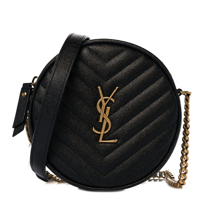 Saint Laurent Grain De Poudre Matelasse Chevron Quilted Round Vinyle Camera Bag Black 1 of 10