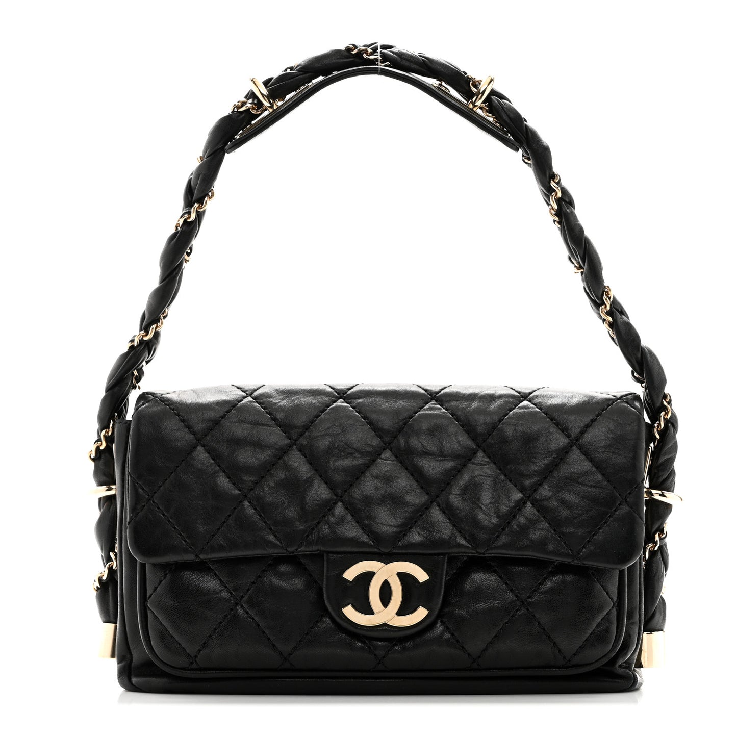 Lambskin Small Lady Braid Flap Black