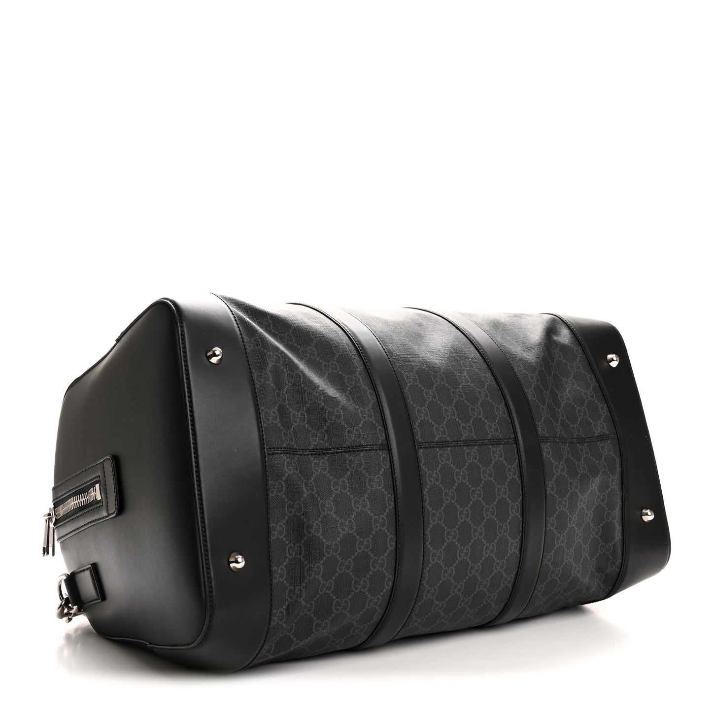 Soft GG Supreme Monogram Appia Calfskin Web Large Carry On Duffle Bag Black Grey