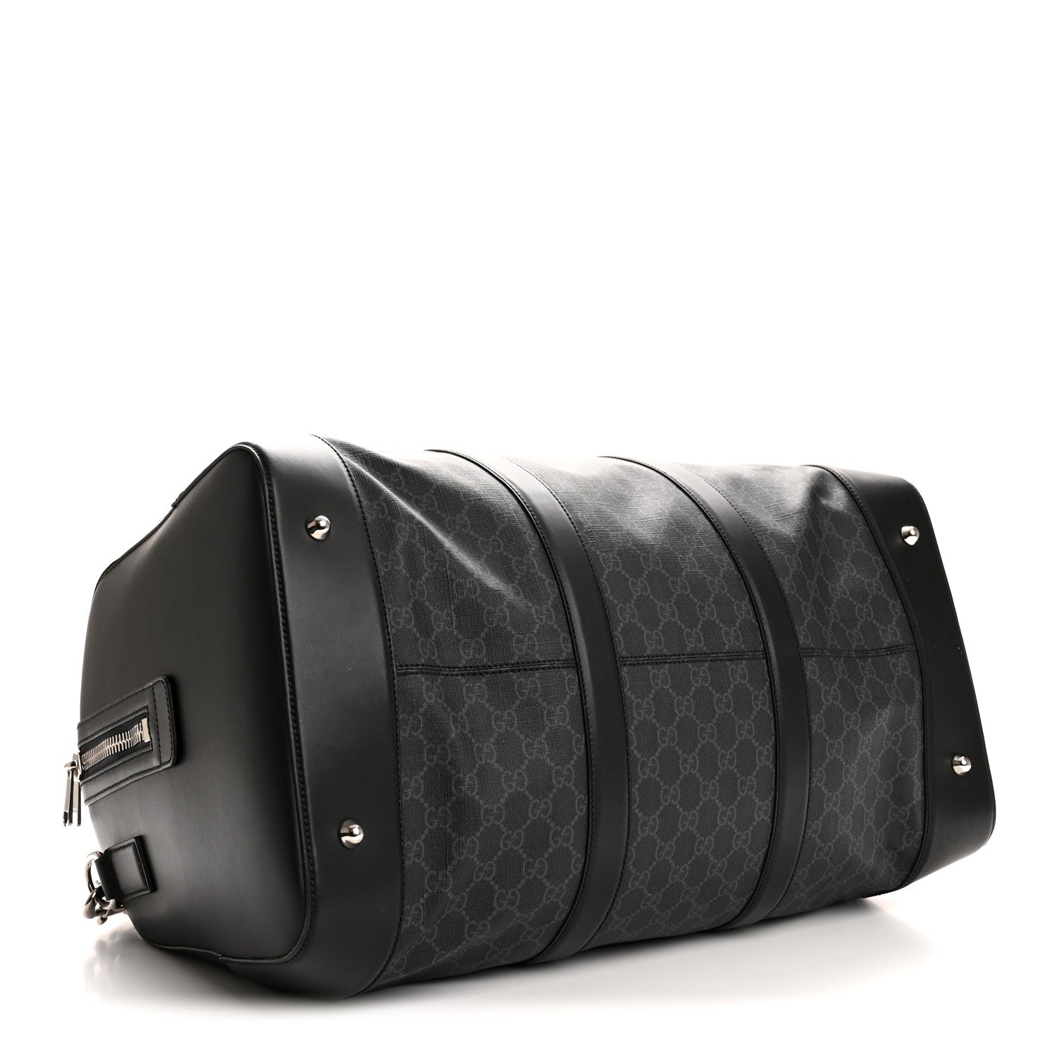 Gucci Soft GG Supreme Monogram Appia Calfskin Web Large Carry On Duffle Bag Black Grey 3 of 12