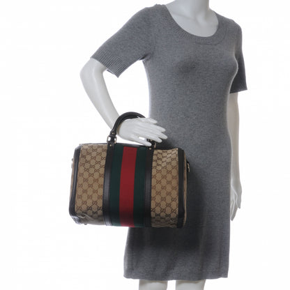 Gucci Monogram Selleria Calfskin Vintage Web Medium Boston Beige Ebony Cocoa 2 of 9