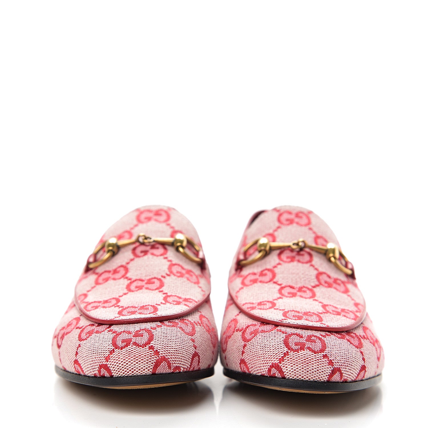 Gucci Canvas GG Monogram Horsebit Womens Jordaan Loafers 36 Gardenia Hibiscus Red 2 of 10